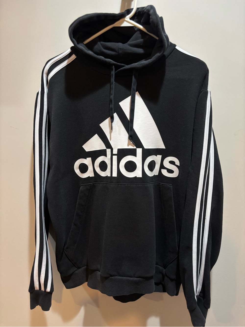 adidas Black Crewneck Hoodie with White Logo & Stripes